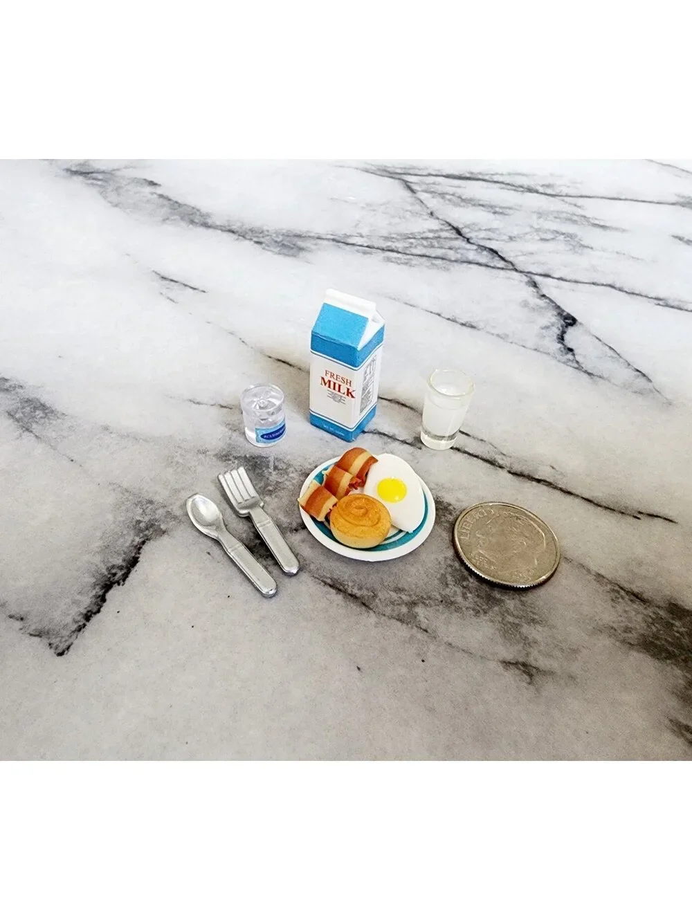 Miniature Dollhouse Bacon Egg and Sweet Roll Breakfast